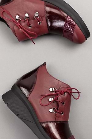 Gondol Kadın Hakiki Deri parlak Rugan Detaylı Rahat Bot ell.7141 - Bordo - 38