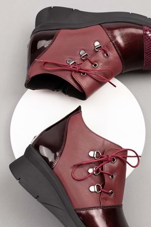 Gondol Kadın Hakiki Deri parlak Rugan Detaylı Rahat Bot ell.7141 - Bordo - 38