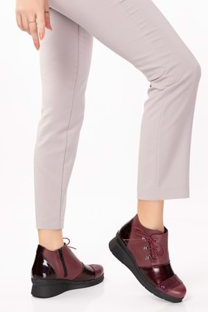 Gondol Kadın Hakiki Deri parlak Rugan Detaylı Rahat Bot ell.7141 - Bordo - 38