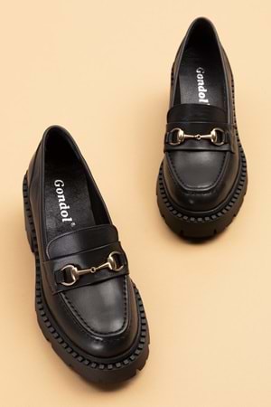 Gondol Hakiki Deri Kalın Taban Platform Topuklu Ayakkabı vtg.23803 - Siyah - 40