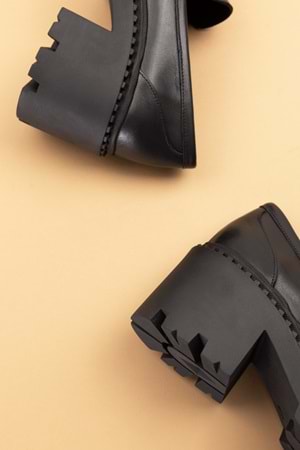 Gondol Hakiki Deri Kalın Taban Platform Topuklu Ayakkabı vtg.23803 - Siyah - 40