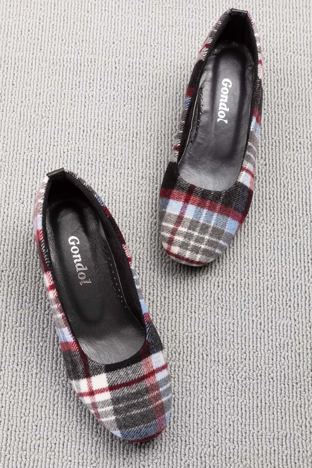 Gondol İçi Deri Ekose Desenli Ev Ayakkabısı mik.590 - Bordo - 41