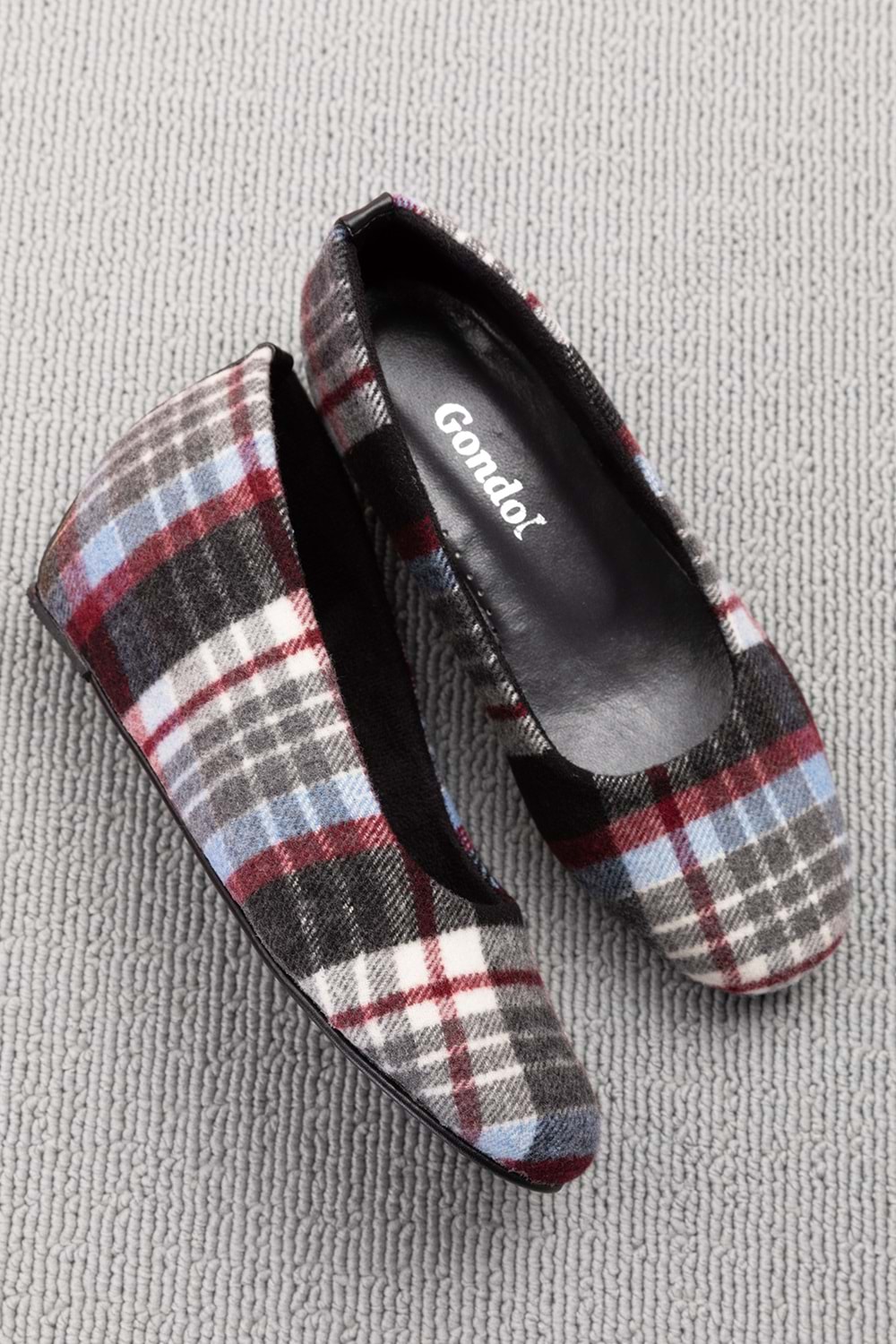 Gondol İçi Deri Ekose Desenli Ev Ayakkabısı mik.590 - Bordo - 41