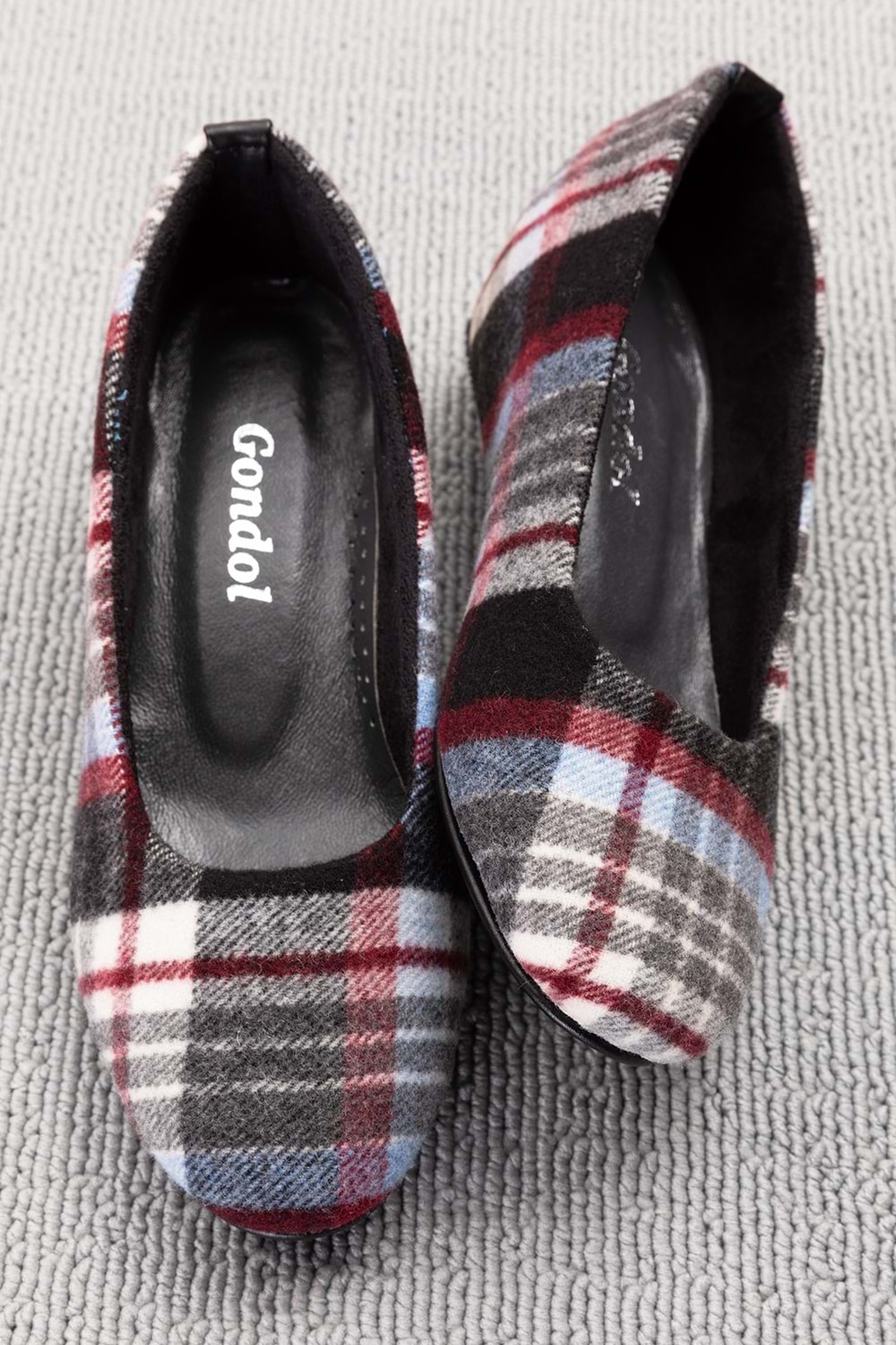 Gondol İçi Deri Ekose Desenli Ev Ayakkabısı mik.590 - Bordo - 41