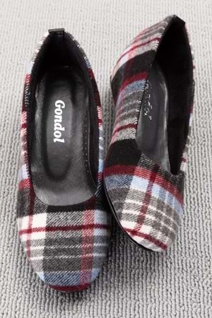 Gondol İçi Deri Ekose Desenli Ev Ayakkabısı mik.590 - Bordo - 41