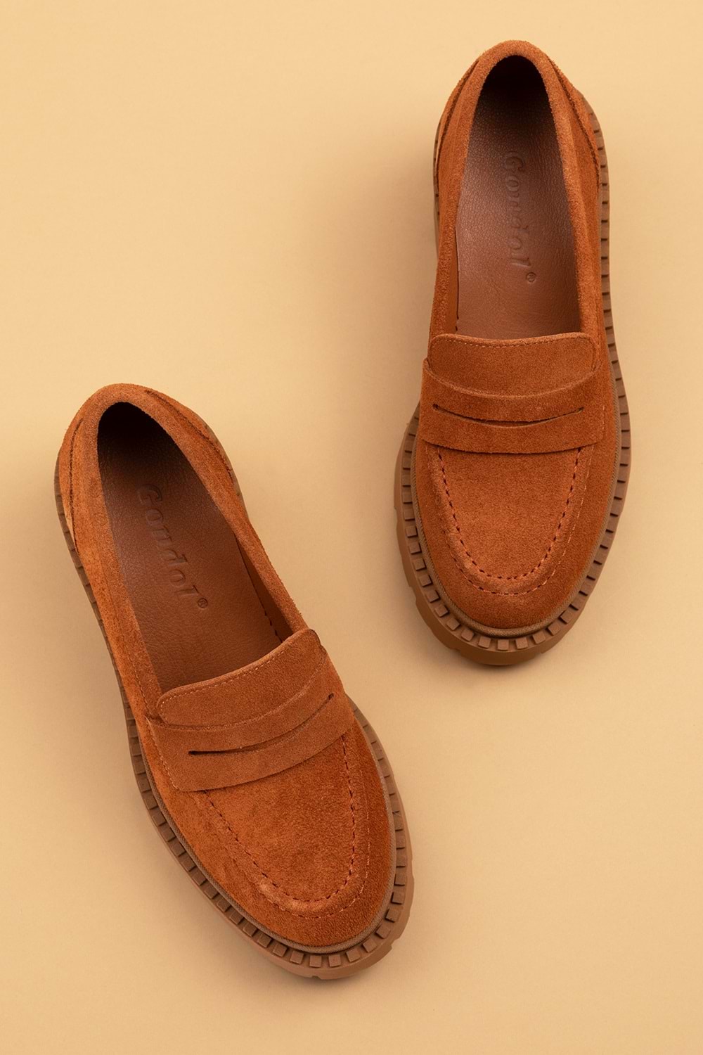 Gondol Hakiki Deri Kalın Taban Platform Topuklu Ayakkabı vtg.23802 - Taba Süet - 36