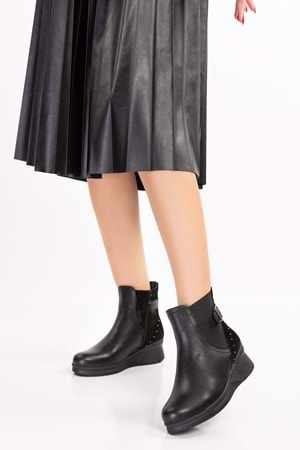 Gondol Kadın Hakiki Deri Günlük Rahat Bot ell.7101 - Siyah - 40