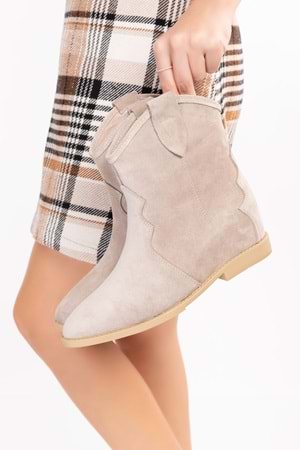 Gondol Kadın Hakiki Deri Gizli Topuklu Western Çekme Bot RG.88240 - Bej Süet - 39