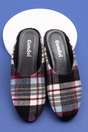 Gondol İçi Deri Ekose Desenli Ev Terliği mik.580 - Bordo - 40
