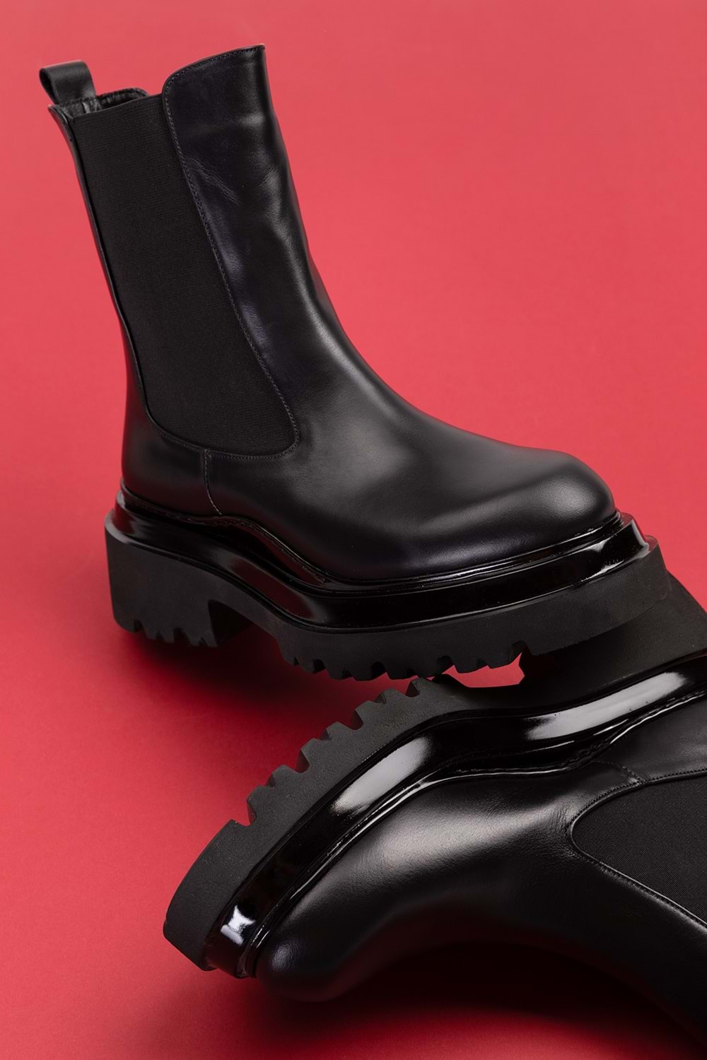 Gondol Kadın Hakiki Deri Lastikli Günlük Çekme Bot rg.88270 - Siyah - 40