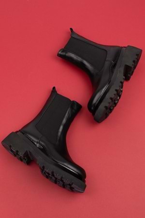 Gondol Kadın Hakiki Deri Lastikli Günlük Çekme Bot rg.88270 - Siyah - 40