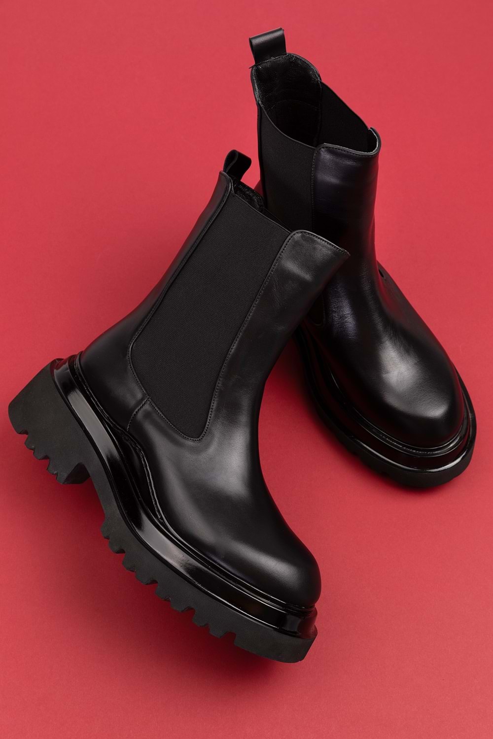 Gondol Kadın Hakiki Deri Lastikli Günlük Çekme Bot rg.88270 - Siyah - 40