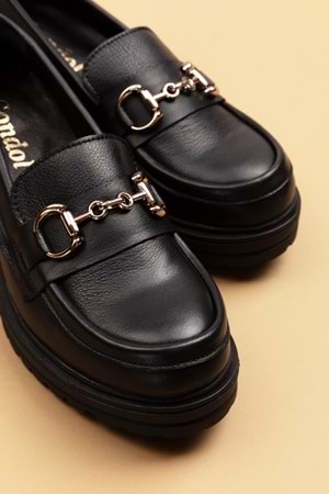 Gondol Hakiki Deri Kalın Taban Hafif Oxford Ayakkabı anl.2491 - Siyah - 40