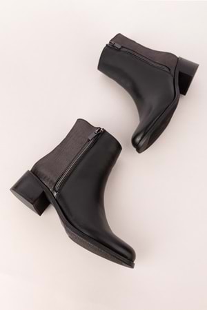 Gondol Kadın Hakiki Deri Kısa Topuklu Şık Bot ell.6880 - Siyah - 34