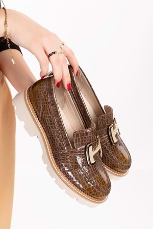 Gondol Hakiki Deri Kalın Taban Hafif Oxford Ayakkabı yt.100 - Kahve Croco - 39