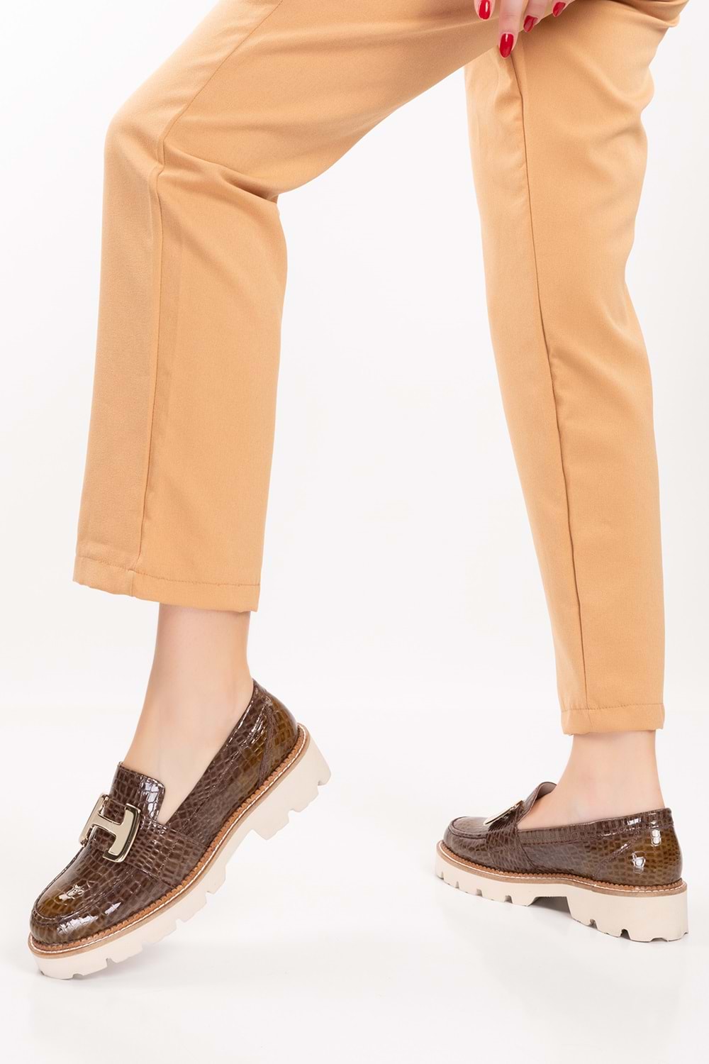 Gondol Hakiki Deri Kalın Taban Hafif Oxford Ayakkabı yt.100 - Kahve Croco - 39