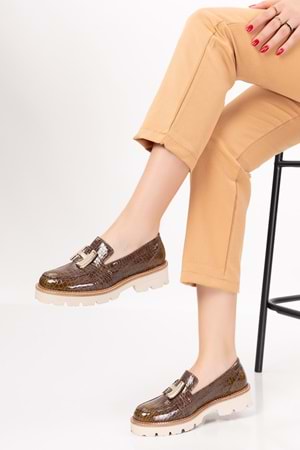 Gondol Hakiki Deri Kalın Taban Hafif Oxford Ayakkabı yt.100 - Kahve Croco - 39