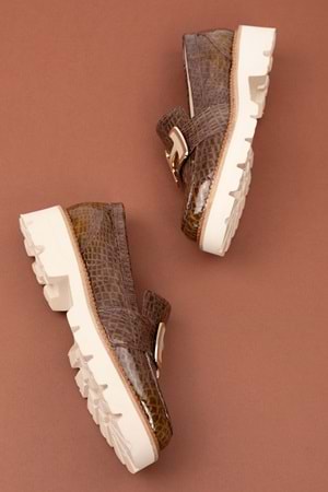 Gondol Hakiki Deri Kalın Taban Hafif Oxford Ayakkabı yt.100 - Kahve Croco - 39