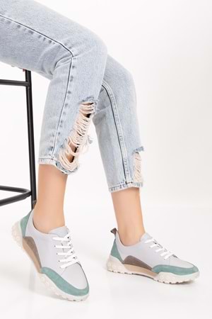 Gondol Hakiki Deri Kalın Rahat Günlük Spor Ayakkabı yt.2403 - Gri - 36