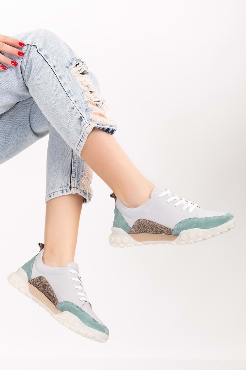 Gondol Hakiki Deri Kalın Rahat Günlük Spor Ayakkabı yt.2403 - Gri - 36