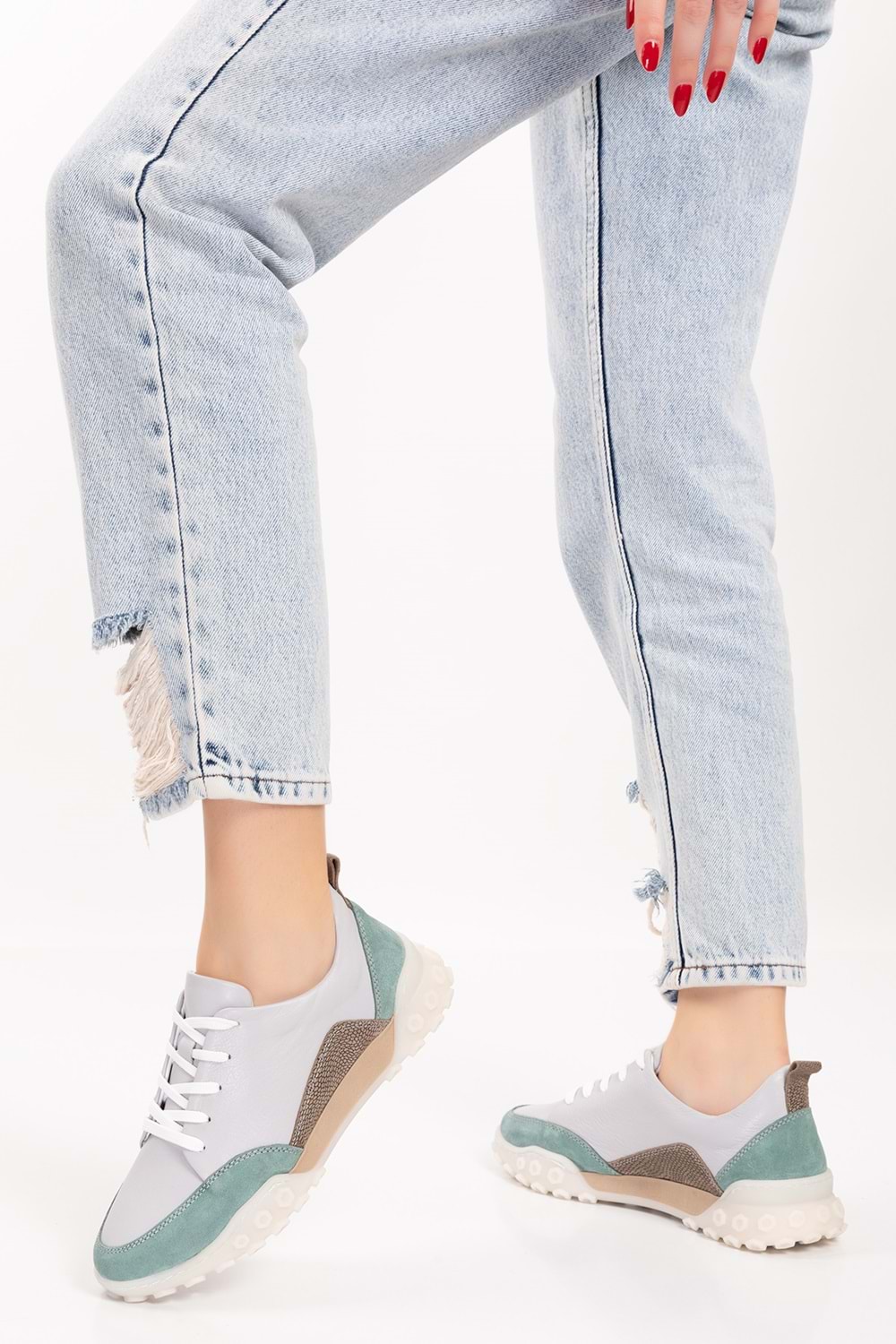 Gondol Hakiki Deri Kalın Rahat Günlük Spor Ayakkabı yt.2403 - Gri - 36