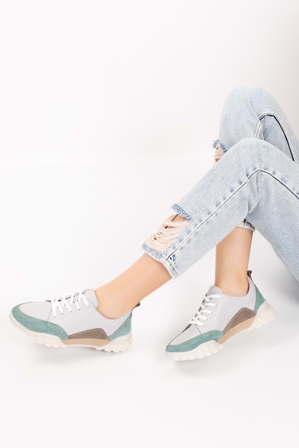 Gondol Hakiki Deri Kalın Rahat Günlük Spor Ayakkabı yt.2403 - Gri - 36