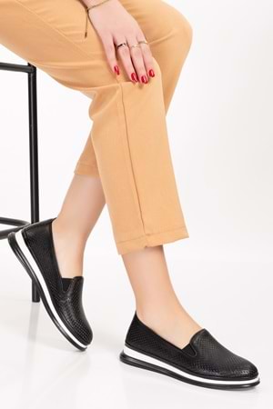 Gondol Hakiki Deri Günlük Rahat Yazlık Ayakkabı yt.112 - Siyah - 40