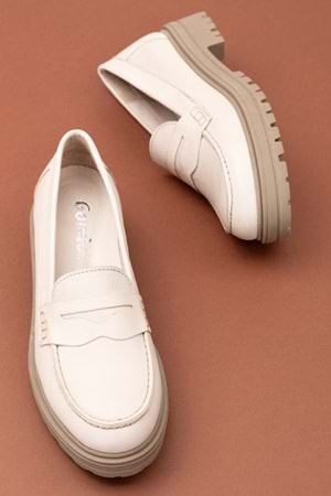 Gondol Hakiki Deri Kalın Taban Hafif Oxford Ayakkabı anl.2505 - Bej - 40