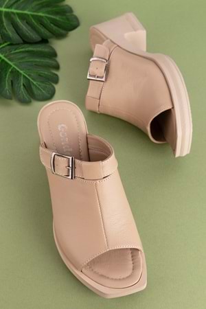 Gondol Kadın Hakiki Deri Şık Topuklu Terlik ez.5003 - Vizon - 36