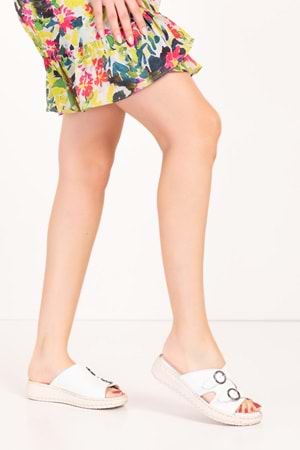 Gondol Hakiki Deri Anatomik Yumuşak Taban Terlik irm.71 - Beyaz - 38