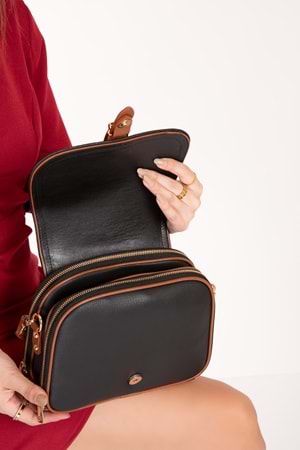 Gondol Kadın Çift Bölmeli Şık Günlük Çanta ald.1406 - Siyah-Taba