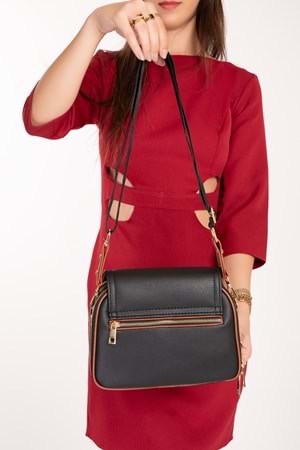 Gondol Kadın Çift Bölmeli Şık Günlük Çanta ald.1406 - Siyah-Taba