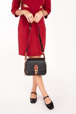 Gondol Kadın Çift Bölmeli Şık Günlük Çanta ald.1406 - Siyah-Taba