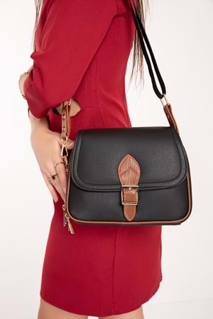 Gondol Kadın Çift Bölmeli Şık Günlük Çanta ald.1406 - Siyah-Taba