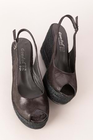 Gondol Kadın Hakiki Deri Dolgu Topuk Platform Sandalet ell.6978 - Çelik - 34