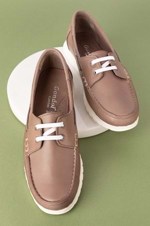 Gondol Kadın İçi Dışı Hakiki Deri Esnek Hafif Rahat Loafer ell.7005 - Vizon - 36