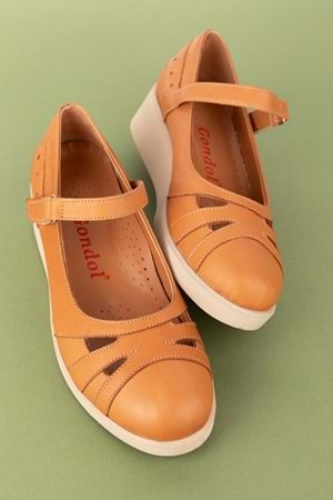 Gondol Hakiki Deri Anatomik Taban Cırtlı Rahat Ayakkabı mlk.5470 - Taba - 36