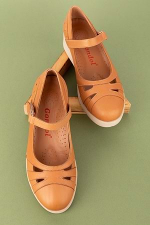 Gondol Hakiki Deri Anatomik Taban Cırtlı Rahat Ayakkabı mlk.5470 - Taba - 36