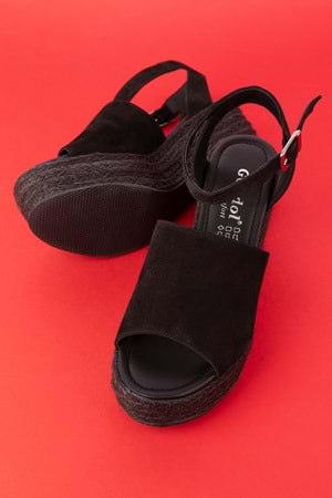 Gondol Kadın Hakiki Deri Dolgu Topuk Platform Sandalet ell.6998 - Siyah Süet - 40