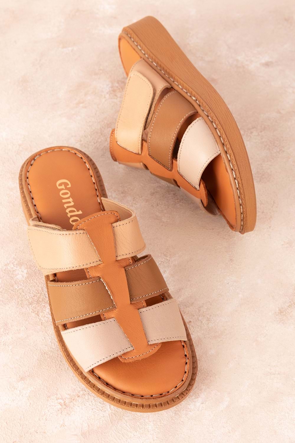 Gondol Kadın Hakiki Deri Rahat Günlük Terlik usl.2517 - Taba Kombin - 37