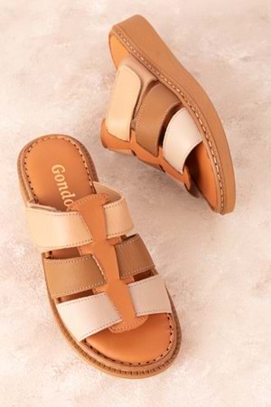 Gondol Kadın Hakiki Deri Rahat Günlük Terlik usl.2517 - Taba Kombin - 37