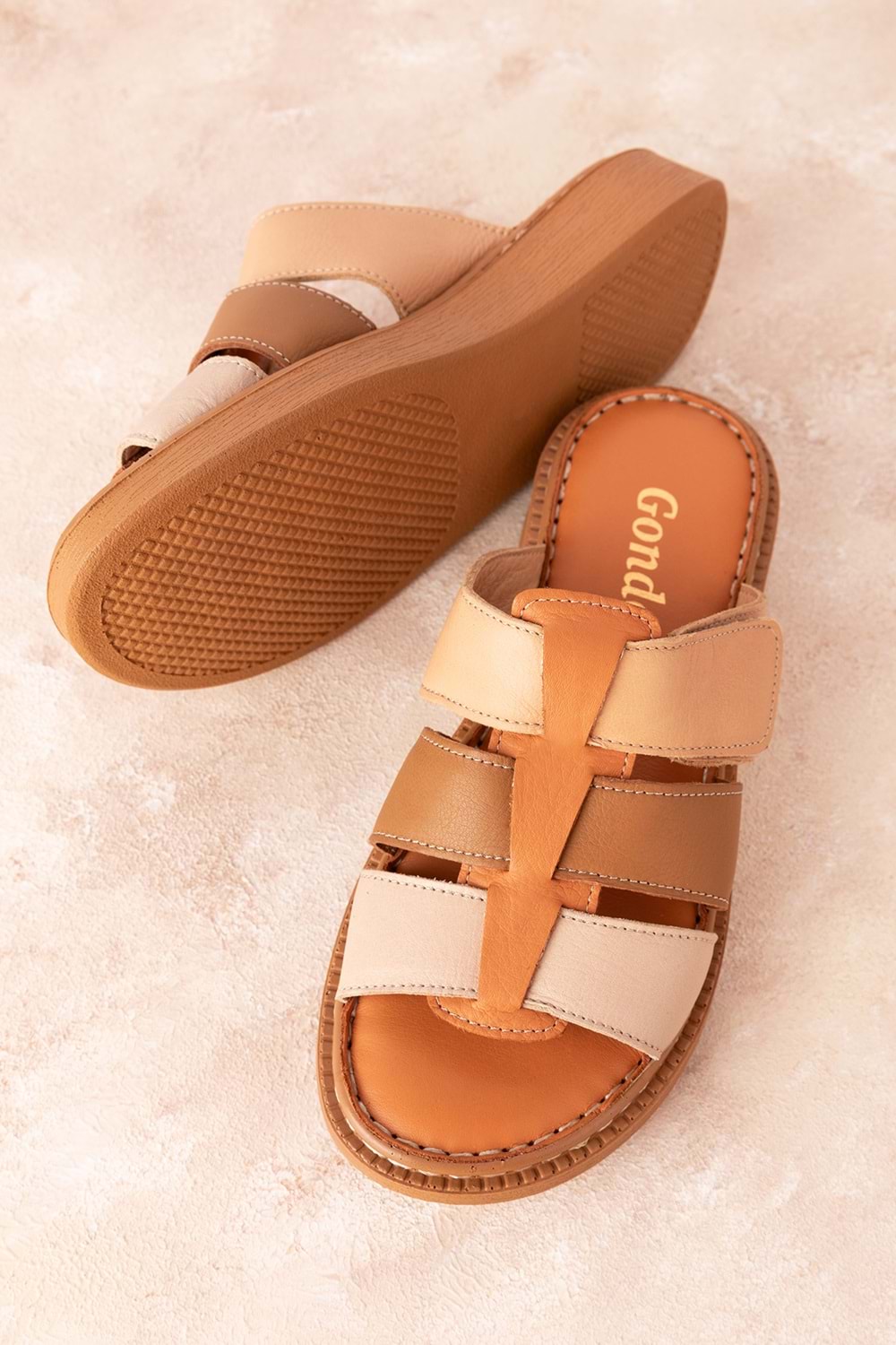 Gondol Kadın Hakiki Deri Rahat Günlük Terlik usl.2517 - Taba Kombin - 37