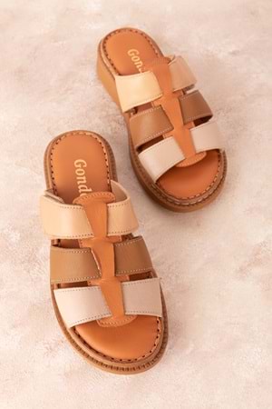 Gondol Kadın Hakiki Deri Rahat Günlük Terlik usl.2517 - Taba Kombin - 38