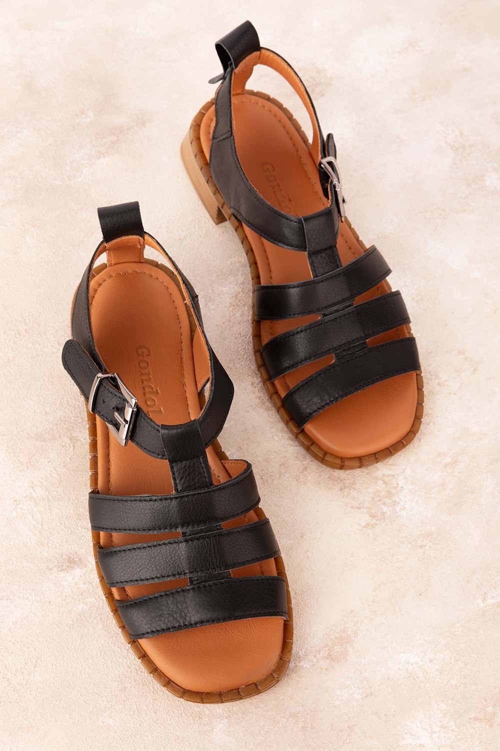 Gondol Kadın Hakiki Deri Rahat Günlük Sandalet byz.271 - Siyah - 36