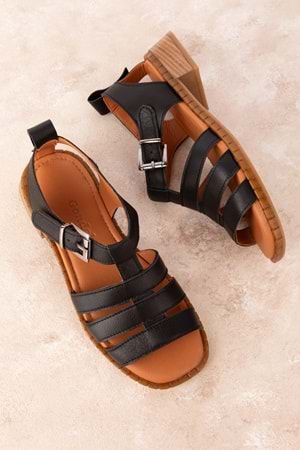 Gondol Kadın Hakiki Deri Rahat Günlük Sandalet byz.271 - Siyah - 36