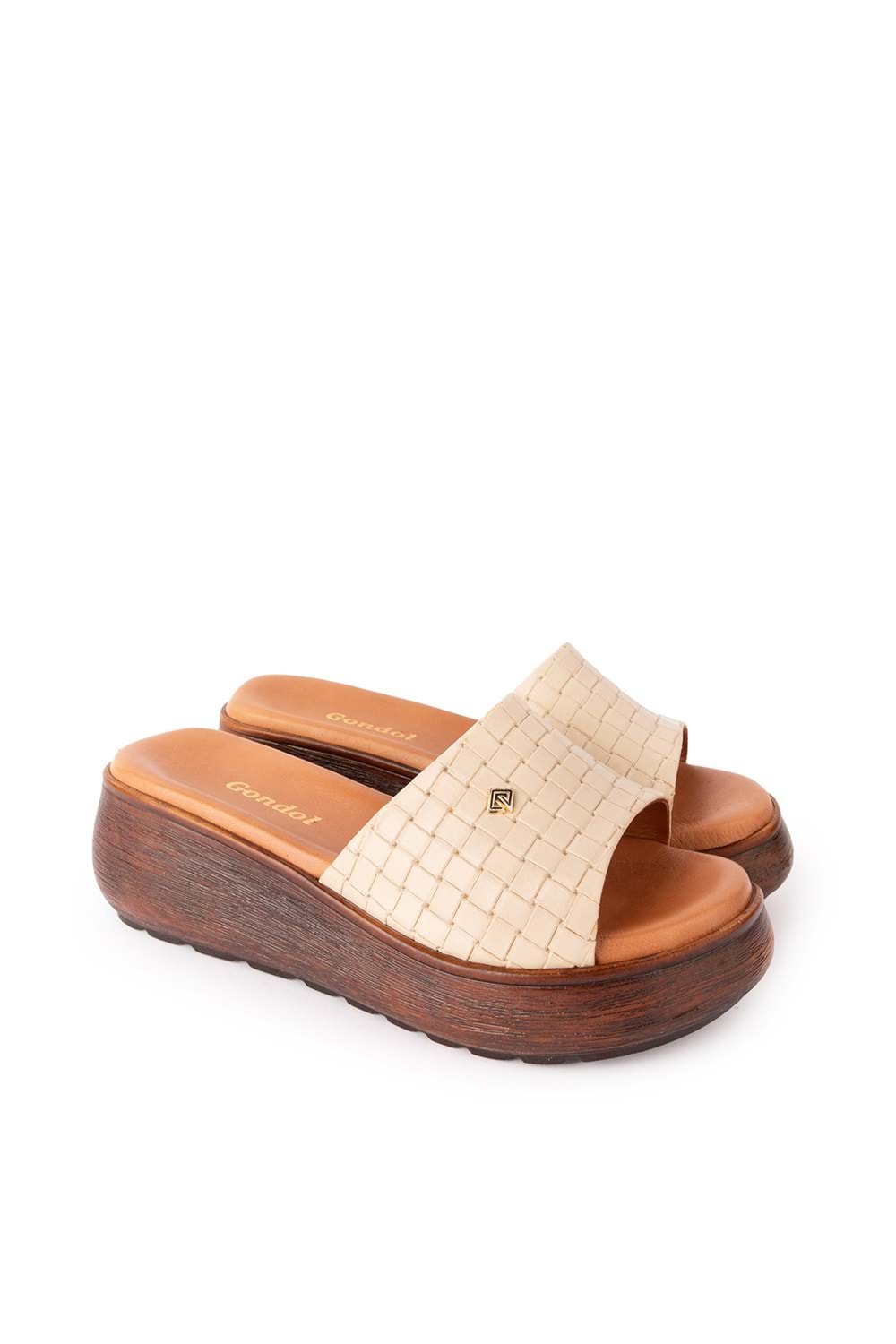 Gondol Kadın Hakiki Deri Günlük Dolgu Topuklu Terlik yprk.2401 - Bej - 38