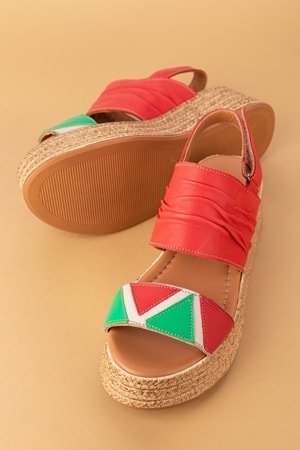 Gondol Kadın Hakiki Deri Platform Tabanlı Sandalet mlk.2056 - kırmızı - 39