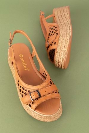 Gondol Kadın Hakiki Deri Platform Lazer Kesim Sandalet mlk.5225 - Taba - 39