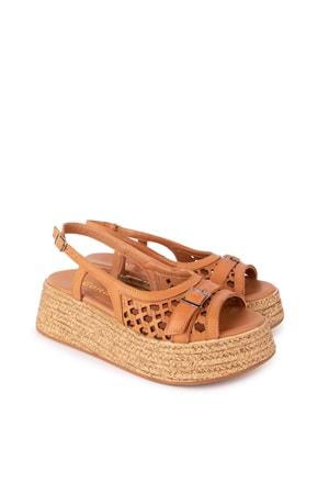 Gondol Kadın Hakiki Deri Platform Lazer Kesim Sandalet mlk.5225 - Taba - 41