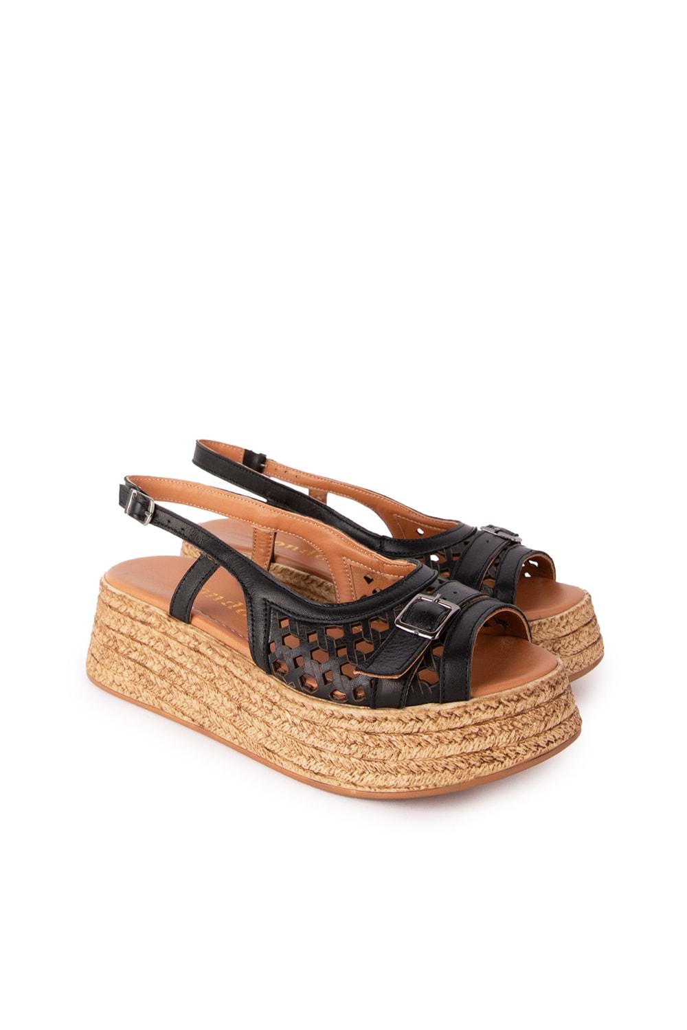 Gondol Kadın Hakiki Deri Platform Lazer Kesim Sandalet mlk.5225 - Siyah - 40